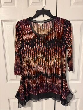 Cato Black, Orange and Purple Printed Scoop Neck Tunic
